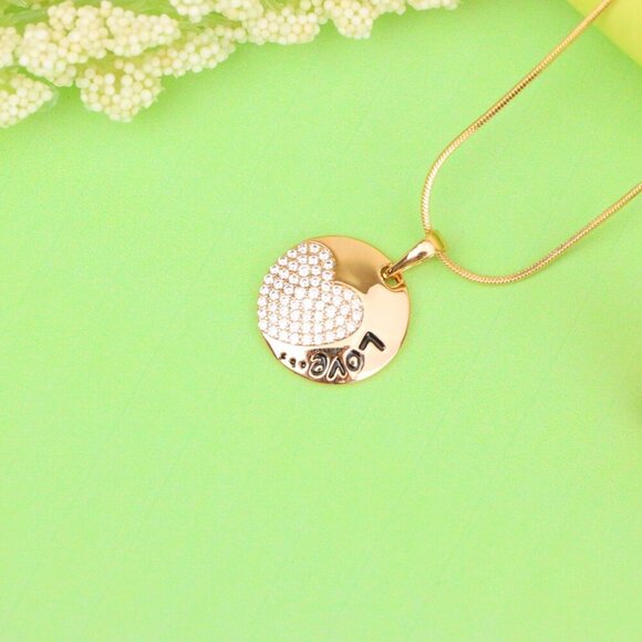 "Round Love Pendant with Heart & Crystals in Rose Gold, XPPT1571 - Picture 3 of 13